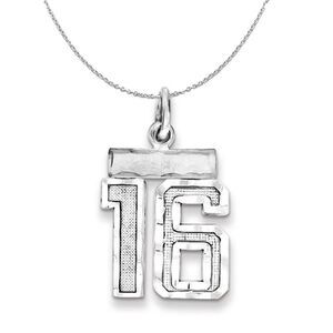 Silver, Varsity Collection, Small D/C Number 16 Necklace - 24 In